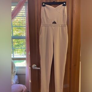 Windsors Light Tan Strapless Jumpsuit.